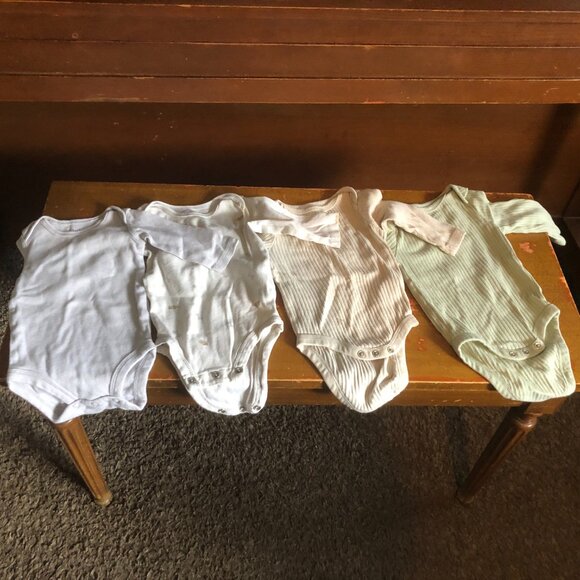 Lot 4 Baby Neutral 0-3 Month Bodysuits Tan Gray Striped Bundle Capsule Minimal - Picture 1 of 6